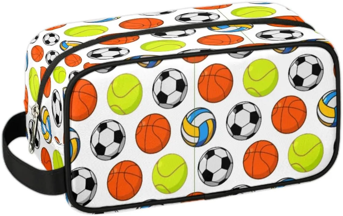Custom Sport Balls(3) Makeup Bag Travel Toiletry Bag for Women, Kids Toiletry Bag Cosmetic Waterproof Small Easy-carry