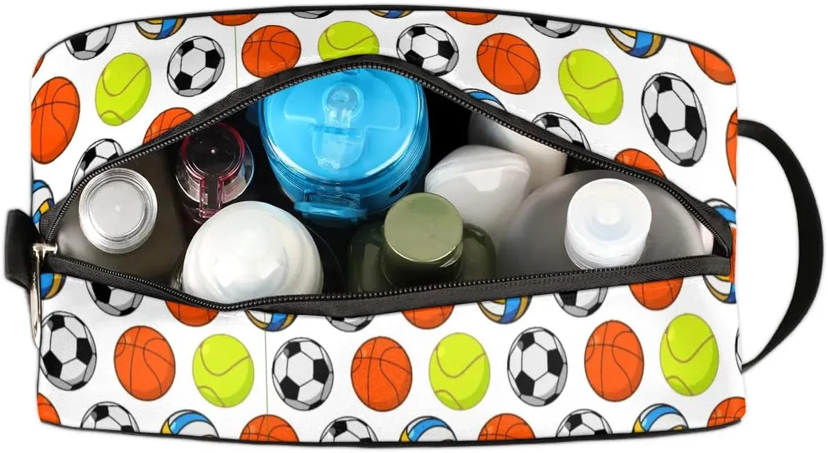Custom Sport Balls(3) Makeup Bag Travel Toiletry Bag for Women, Kids Toiletry Bag Cosmetic Waterproof Small Easy-carry
