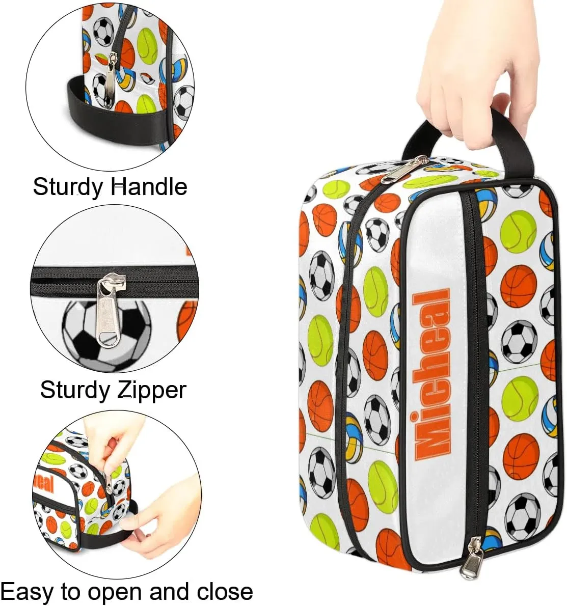 Custom Sport Balls(3) Makeup Bag Travel Toiletry Bag for Women, Kids Toiletry Bag Cosmetic Waterproof Small Easy-carry