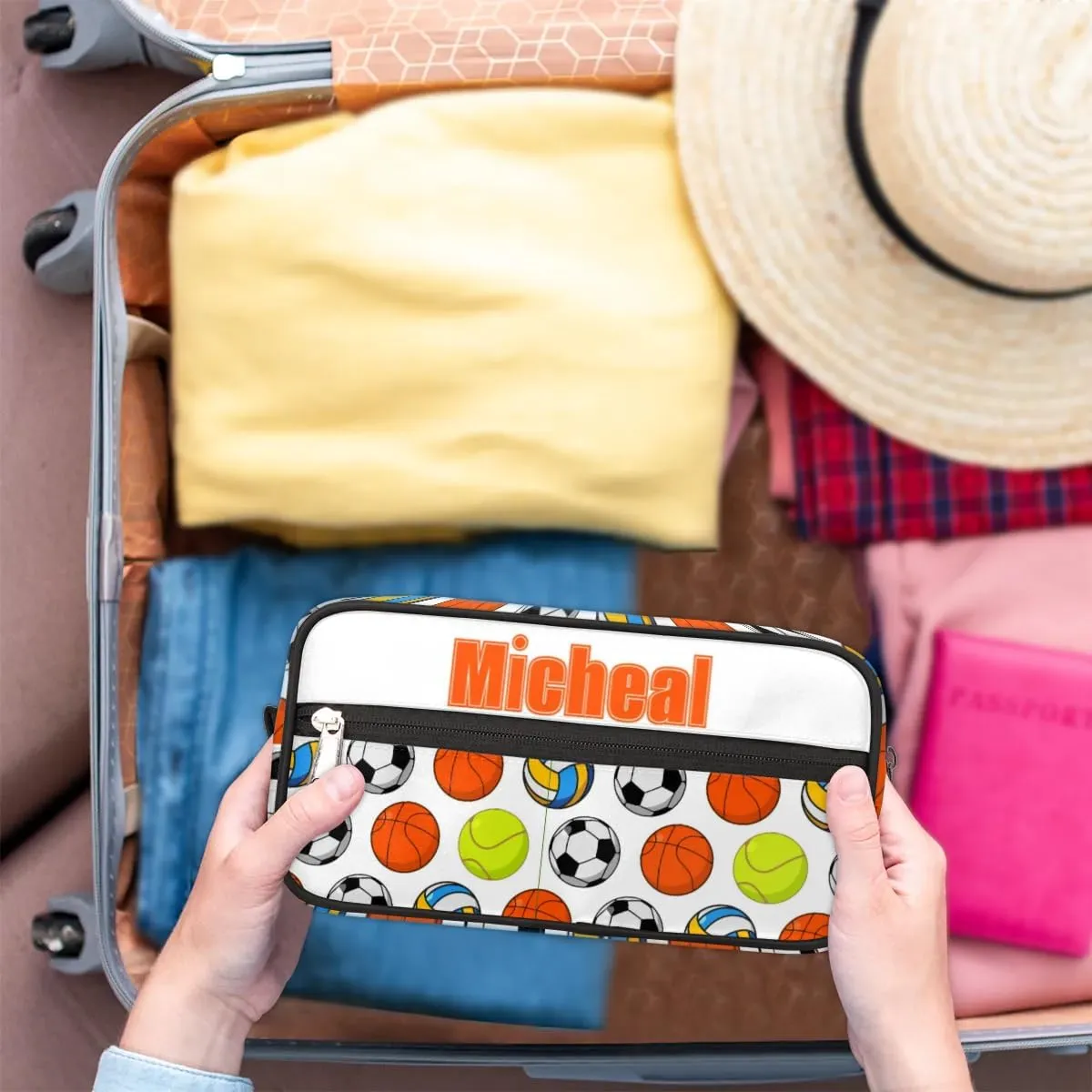 Custom Sport Balls(3) Makeup Bag Travel Toiletry Bag for Women, Kids Toiletry Bag Cosmetic Waterproof Small Easy-carry