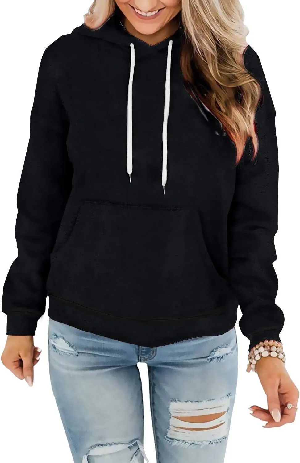Davenil Womens Hoodies Comfy Fleece Long Sleeve Hooded Sweatshirt Pullover for Women Casual Tops with Pocket