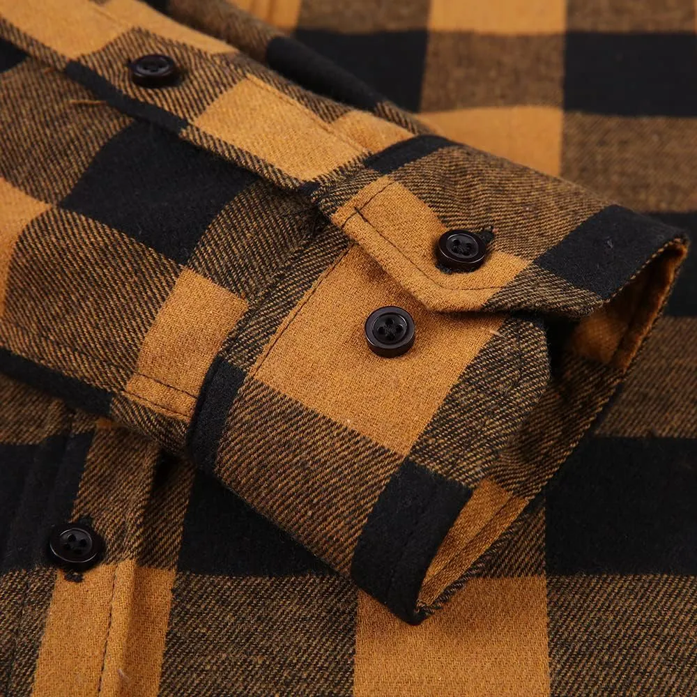 DOKKIA Men's Casual Dress Long Sleeve Buffalo Plaid Checkered Fitted Flannel Shirt