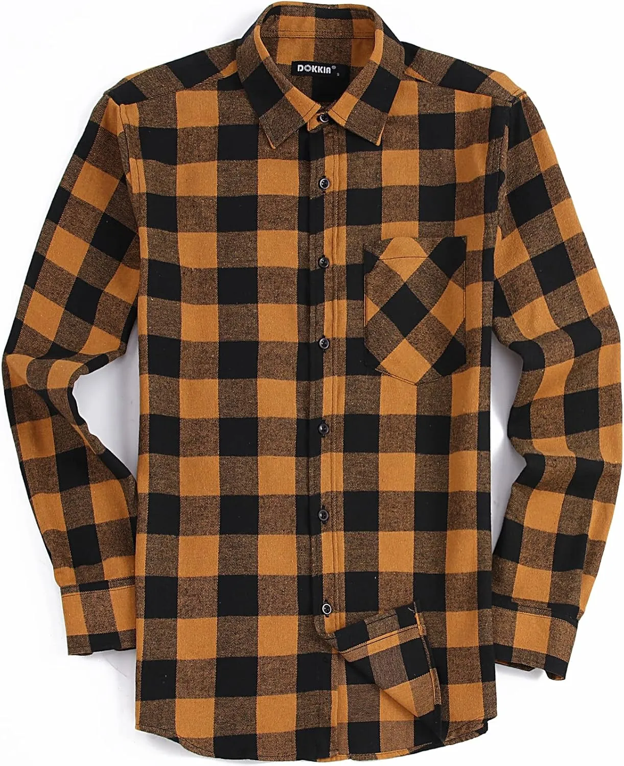 DOKKIA Men's Casual Dress Long Sleeve Buffalo Plaid Checkered Fitted Flannel Shirt