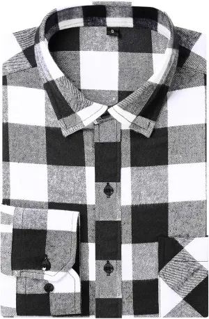 DOKKIA Men's Casual Dress Long Sleeve Buffalo Plaid Checkered Fitted Flannel Shirt