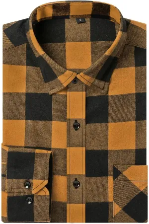 DOKKIA Men's Casual Dress Long Sleeve Buffalo Plaid Checkered Fitted Flannel Shirt