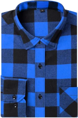 DOKKIA Men's Casual Dress Long Sleeve Buffalo Plaid Checkered Fitted Flannel Shirt