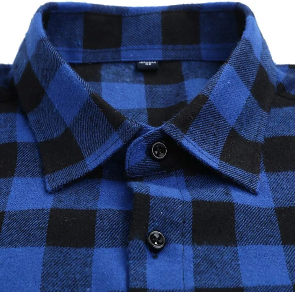 DOKKIA Men's Casual Dress Long Sleeve Buffalo Plaid Checkered Fitted Flannel Shirt
