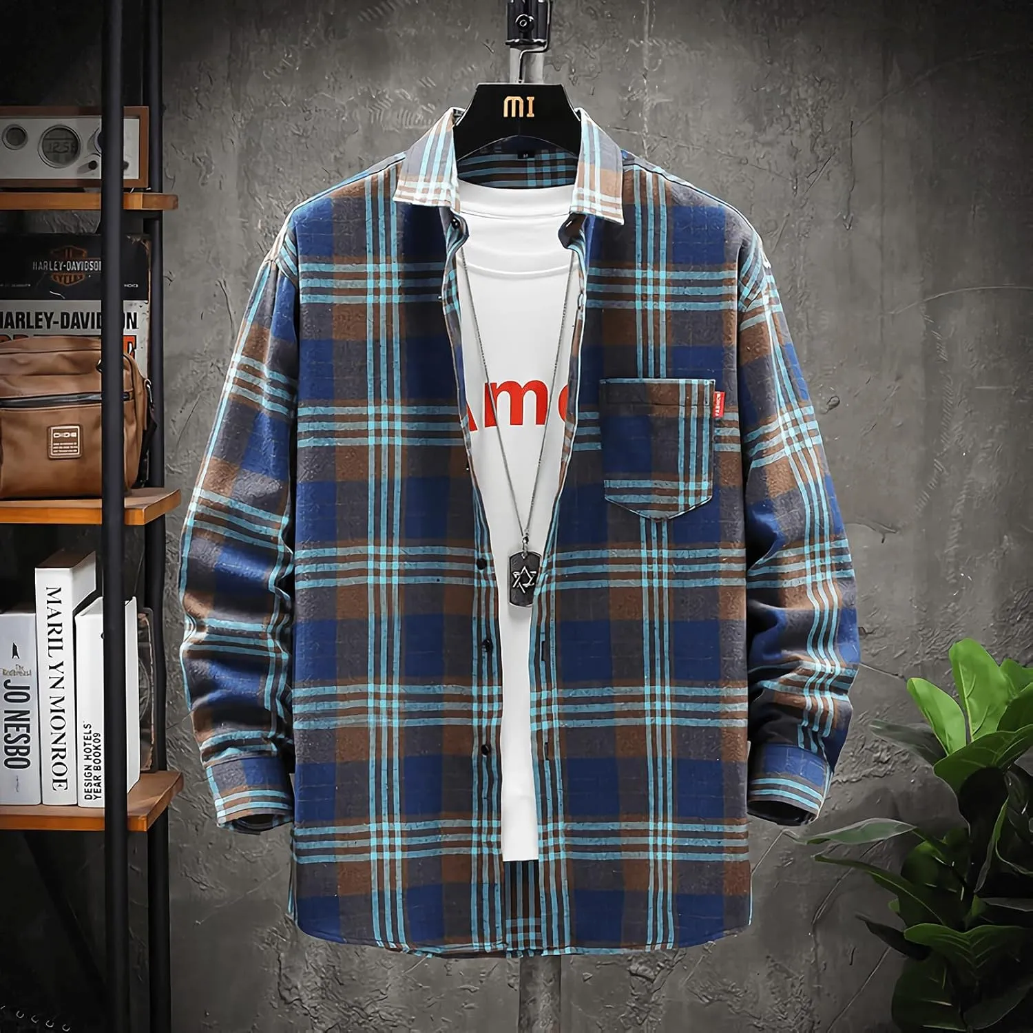 DOKKIA Men's Casual Dress Long Sleeve Buffalo Plaid Checkered Fitted Flannel Shirt