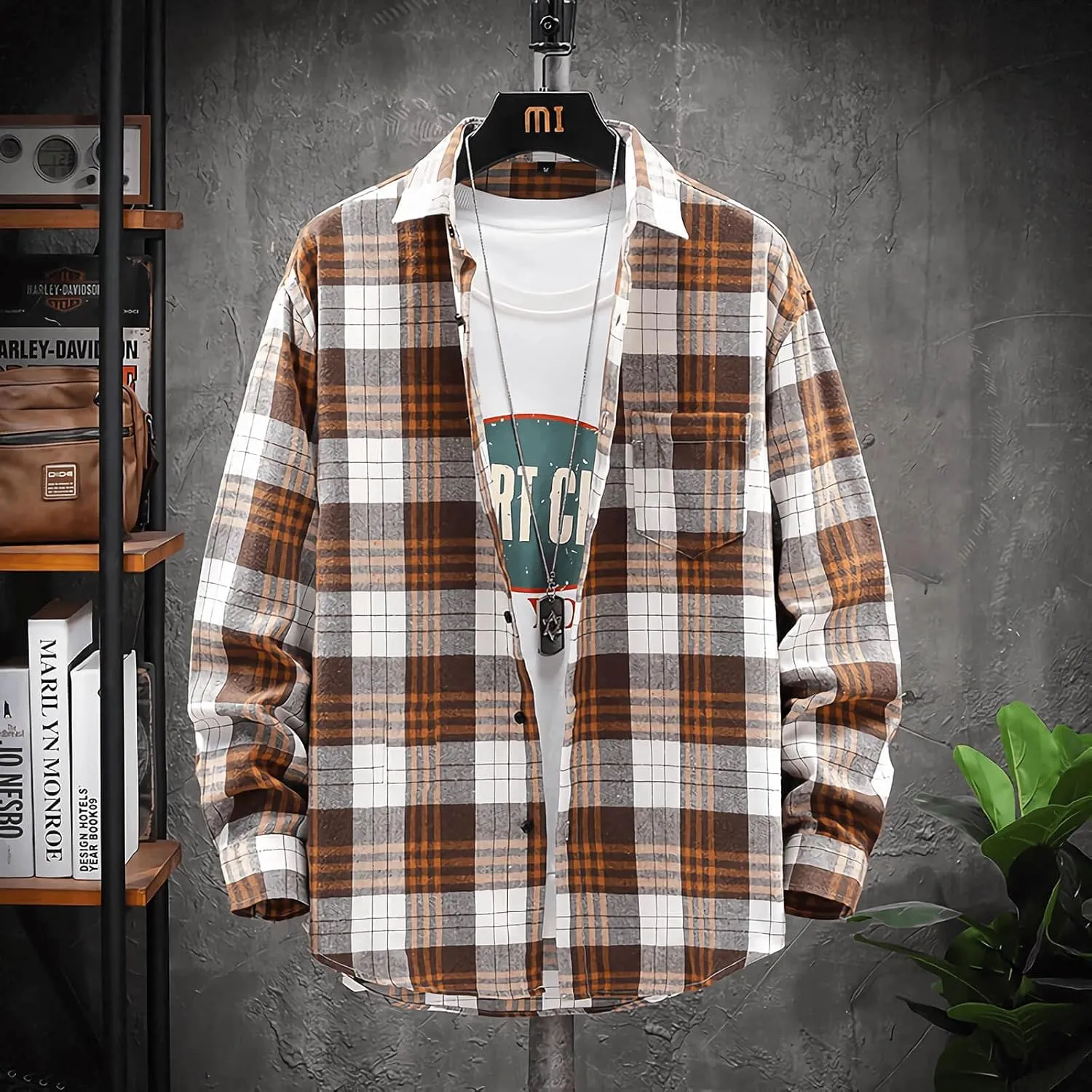 DOKKIA Men's Casual Dress Long Sleeve Buffalo Plaid Checkered Fitted Flannel Shirt