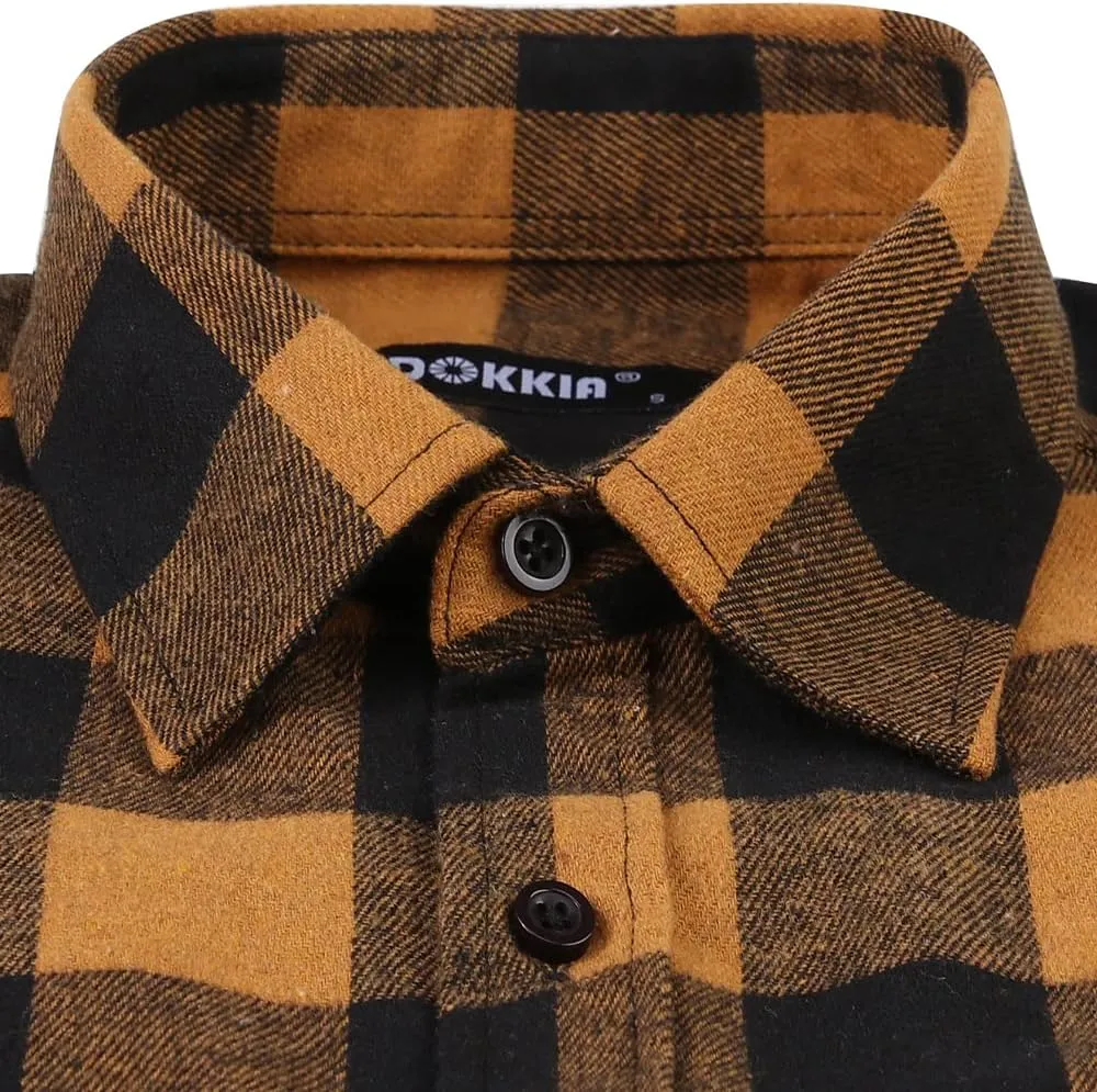 DOKKIA Men's Casual Dress Long Sleeve Buffalo Plaid Checkered Fitted Flannel Shirt