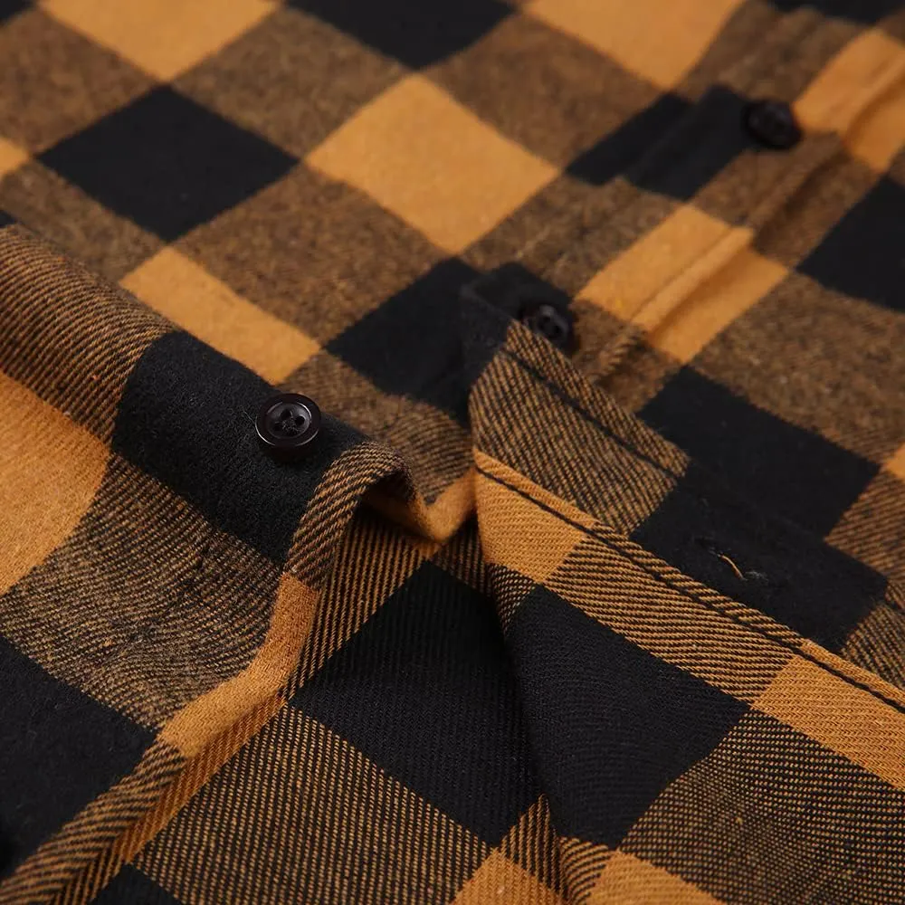 DOKKIA Men's Casual Dress Long Sleeve Buffalo Plaid Checkered Fitted Flannel Shirt