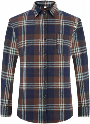 DOKKIA Men's Casual Dress Long Sleeve Buffalo Plaid Checkered Fitted Flannel Shirt