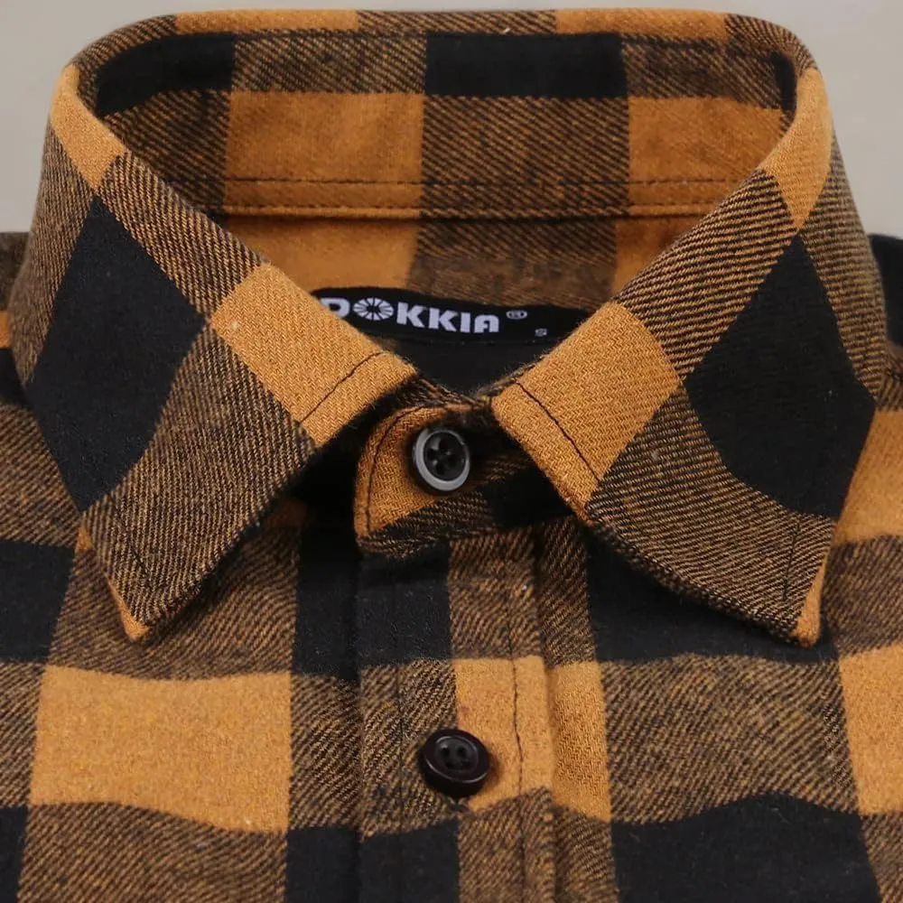 DOKKIA Men's Casual Dress Long Sleeve Buffalo Plaid Checkered Fitted Flannel Shirt