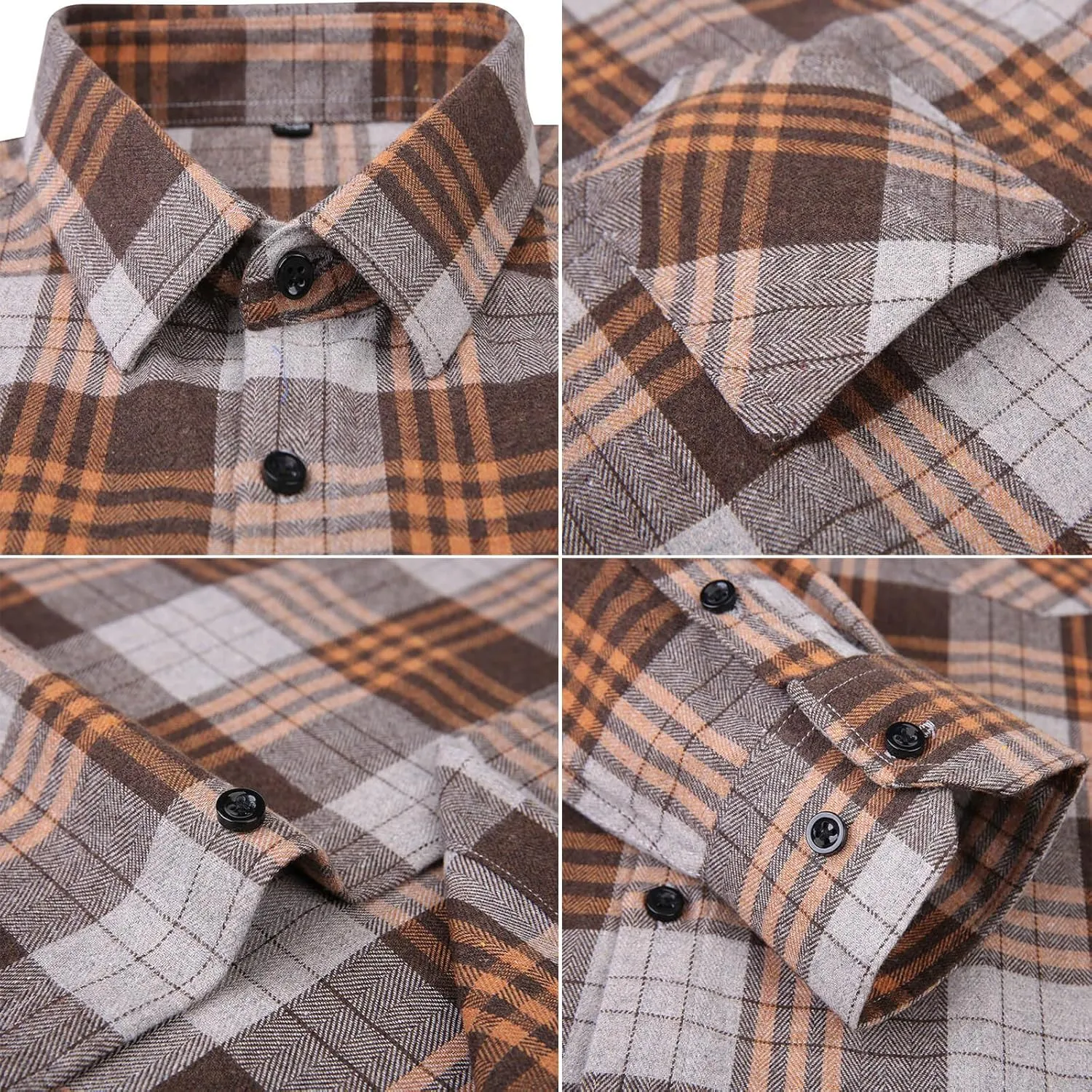 DOKKIA Men's Casual Dress Long Sleeve Buffalo Plaid Checkered Fitted Flannel Shirt