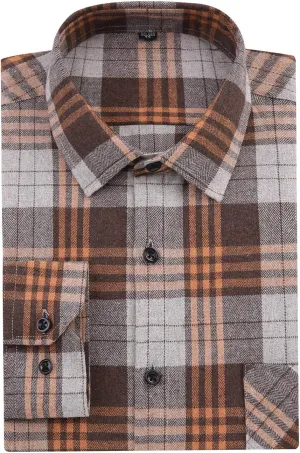 DOKKIA Men's Casual Dress Long Sleeve Buffalo Plaid Checkered Fitted Flannel Shirt