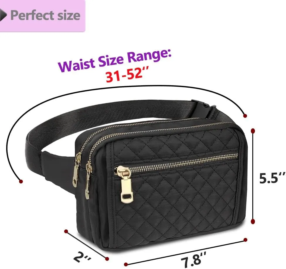 Fanny Packs for Women,Fashionable Crossbody Belt Bags Waist Pack for Teen Girls,Bum Hip Bag for Travel Hiking Cycling Running,Easy Carry Any Phone,Wallet (Black)