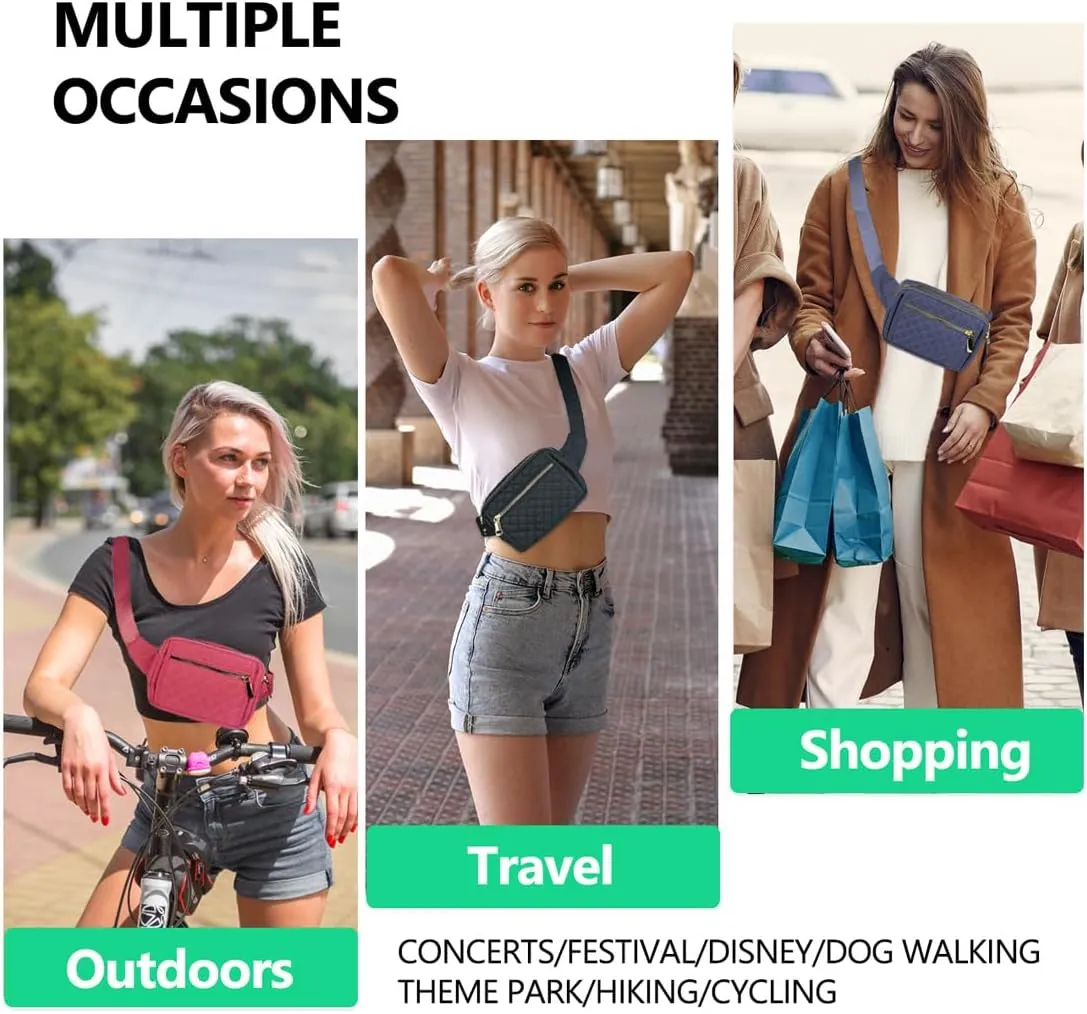 Fanny Packs for Women,Fashionable Crossbody Belt Bags Waist Pack for Teen Girls,Bum Hip Bag for Travel Hiking Cycling Running,Easy Carry Any Phone,Wallet (Black)