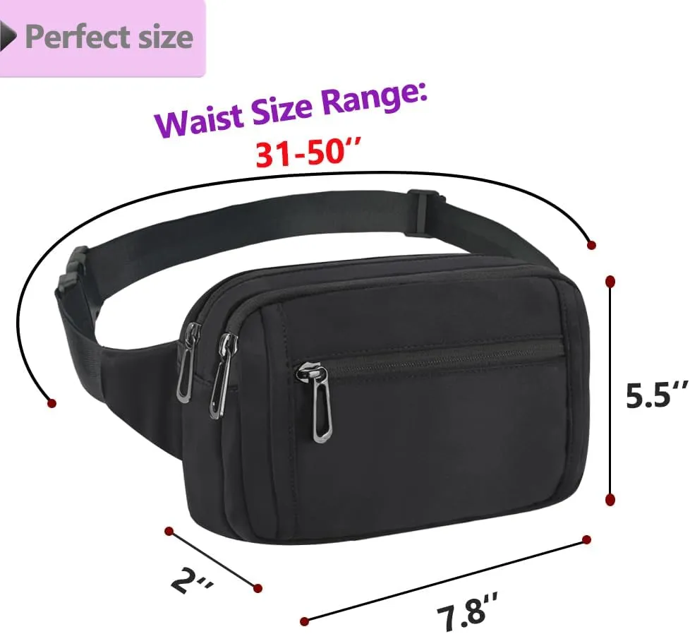 Fanny Packs for Women,Fashionable Crossbody Belt Bags Waist Pack for Teen Girls,Bum Hip Bag for Travel Hiking Cycling Running,Easy Carry Any Phone,Wallet (Black)