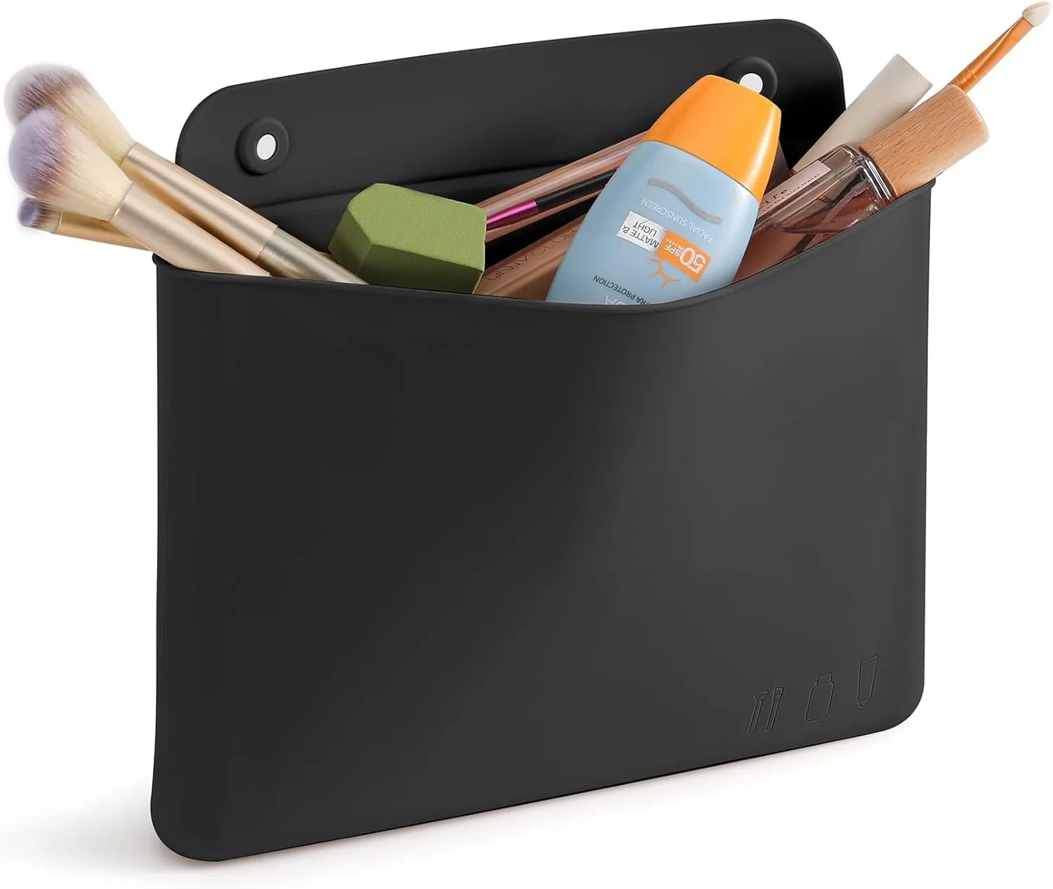 FERYES Silicone Makeup Bag, Premium Travel Toiletry Bag for Women, Easy Carry Cosmetic Bag for Makeup, Beauty Tools, and Brushes -Black