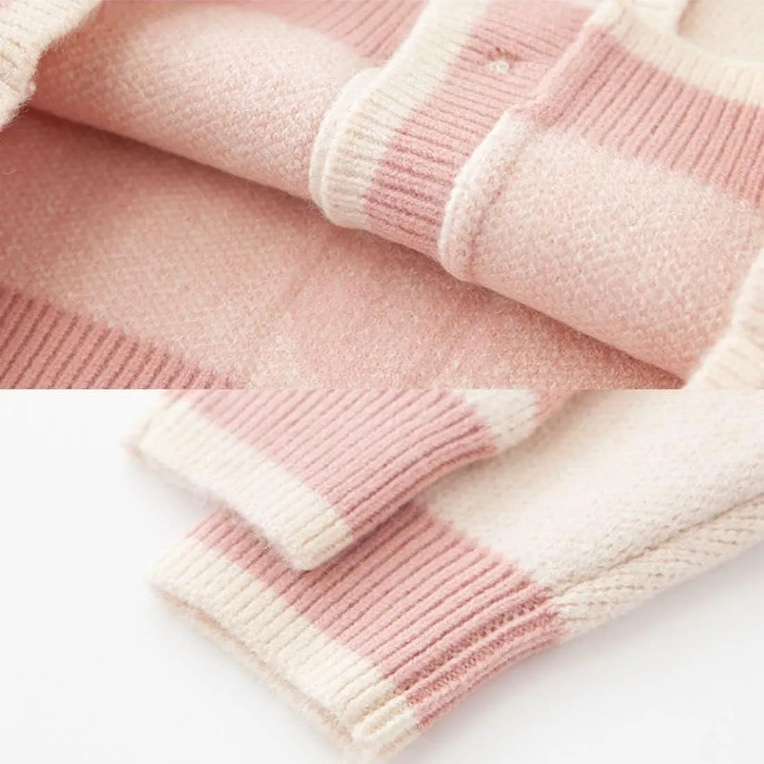FindThy Girls Heart Print Cute Cardigan Long Sleeve V Neck Brushed Sweater Kawaii Cardigan Coat
