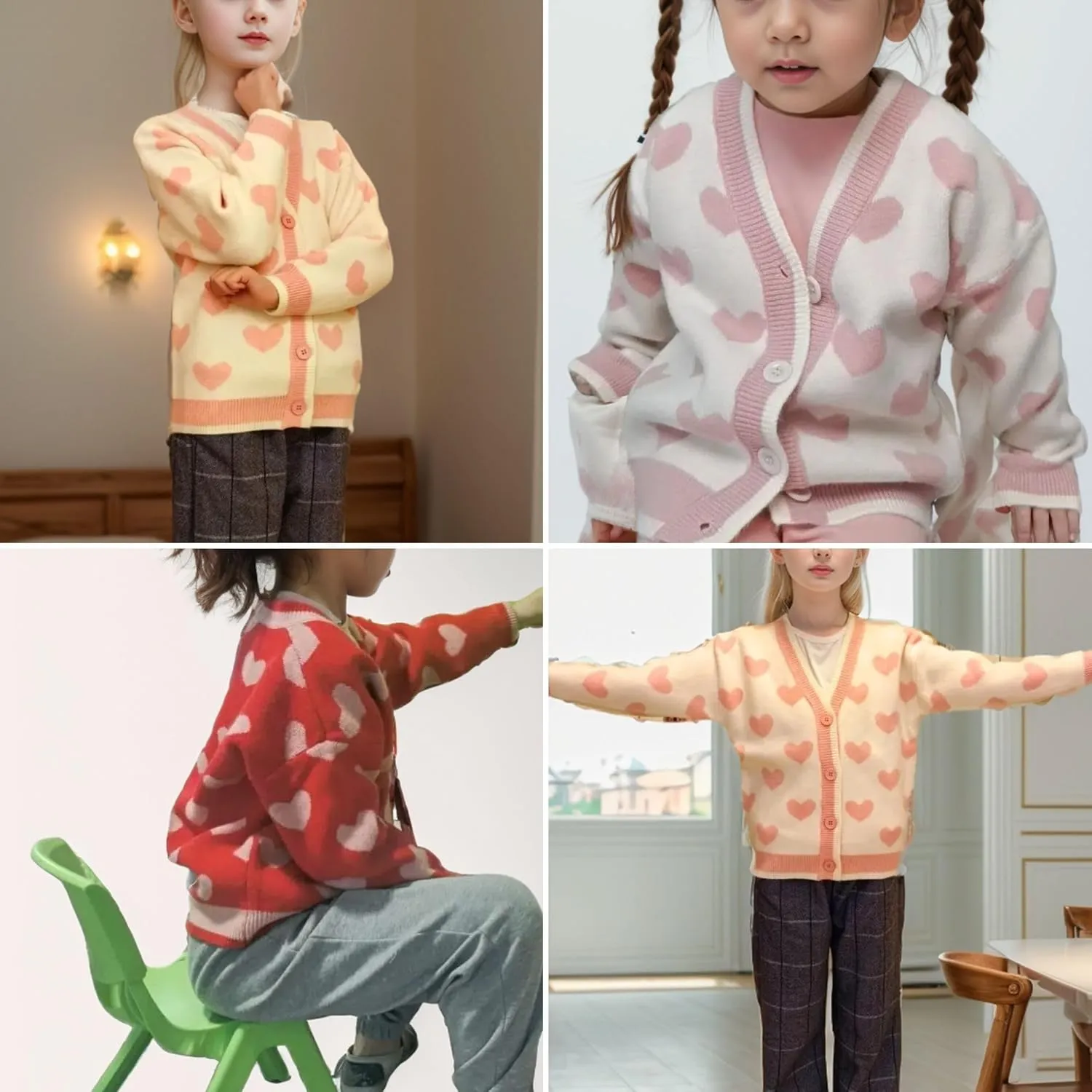FindThy Girls Heart Print Cute Cardigan Long Sleeve V Neck Brushed Sweater Kawaii Cardigan Coat