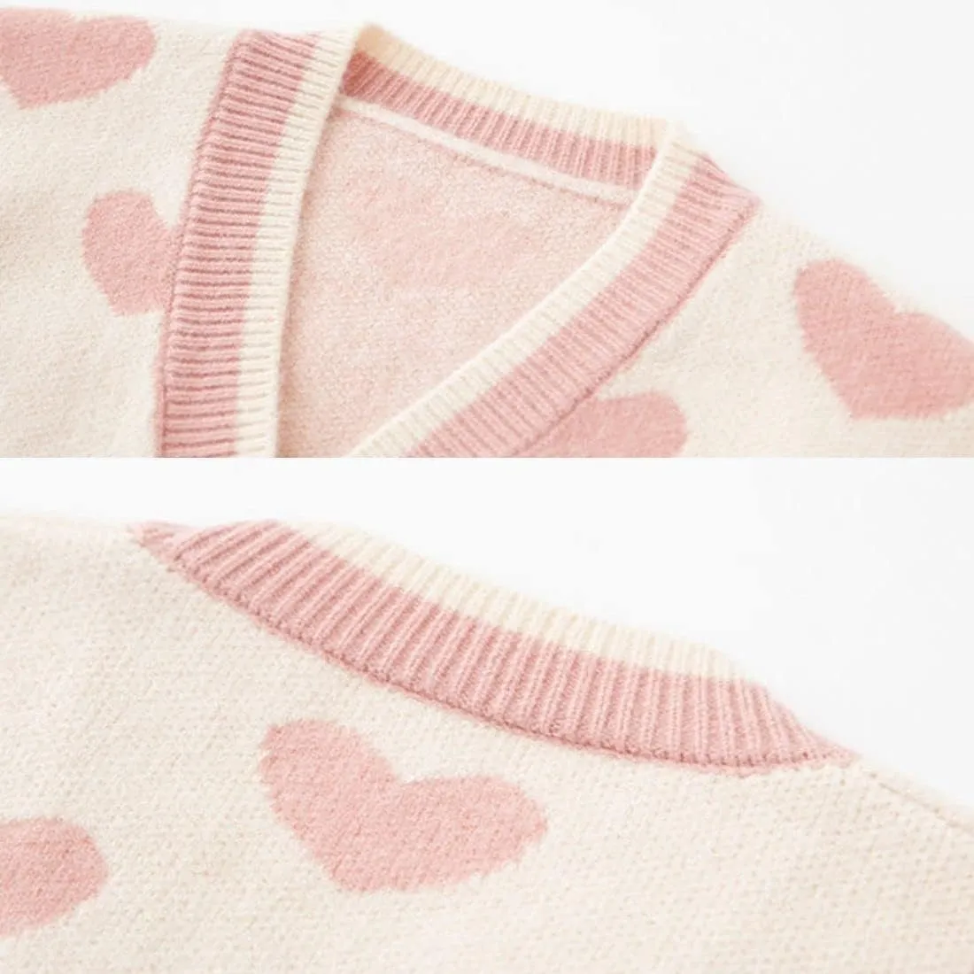 FindThy Girls Heart Print Cute Cardigan Long Sleeve V Neck Brushed Sweater Kawaii Cardigan Coat