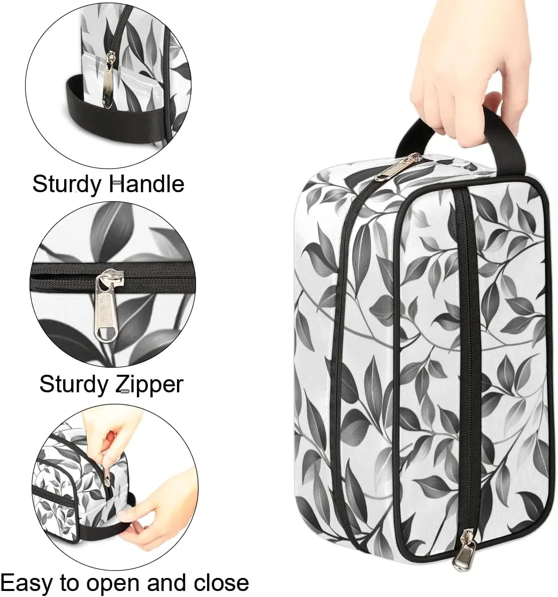 Floral Black Makeup Bag Travel Toiletry Bag for Woman, Girls Kids Toiletry Bag Cosmetic Waterproof Small Easy-carry