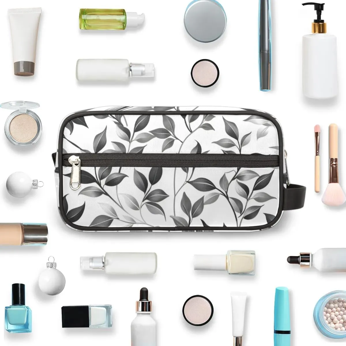 Floral Black Makeup Bag Travel Toiletry Bag for Woman, Girls Kids Toiletry Bag Cosmetic Waterproof Small Easy-carry