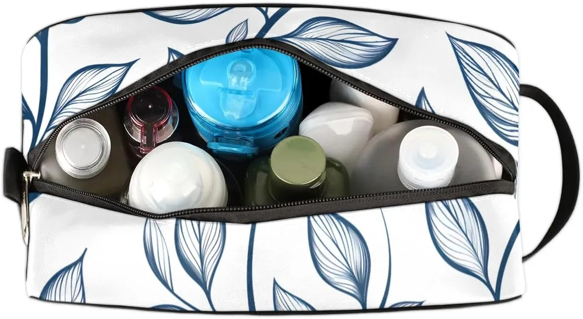 Floral Blue Makeup Bag Travel Toiletry Bag for Woman, Girls Kids Toiletry Bag Cosmetic Waterproof Small Easy-carry