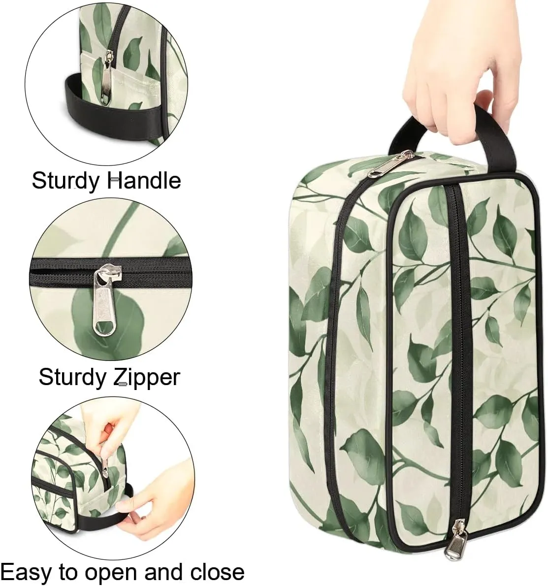 Floral Green Makeup Bag Travel Toiletry Bag for Woman, Girls Kids Toiletry Bag Cosmetic Waterproof Small Easy-carry