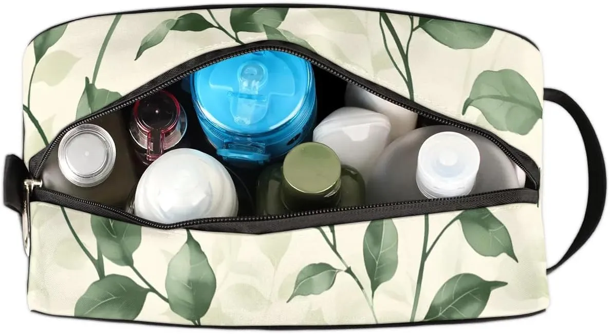 Floral Green Makeup Bag Travel Toiletry Bag for Woman, Girls Kids Toiletry Bag Cosmetic Waterproof Small Easy-carry