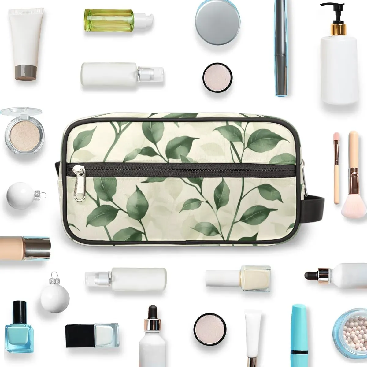 Floral Green Makeup Bag Travel Toiletry Bag for Woman, Girls Kids Toiletry Bag Cosmetic Waterproof Small Easy-carry