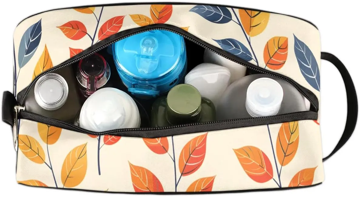 Floral Orange Makeup Bag Travel Toiletry Bag for Woman, Girls Kids Toiletry Bag Cosmetic Waterproof Small Easy-carry