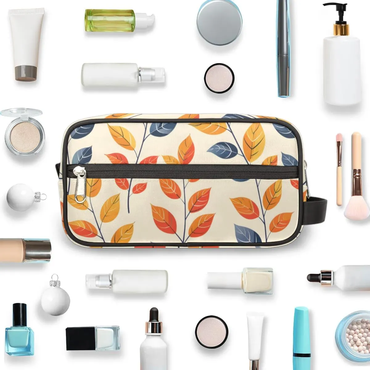 Floral Orange Makeup Bag Travel Toiletry Bag for Woman, Girls Kids Toiletry Bag Cosmetic Waterproof Small Easy-carry