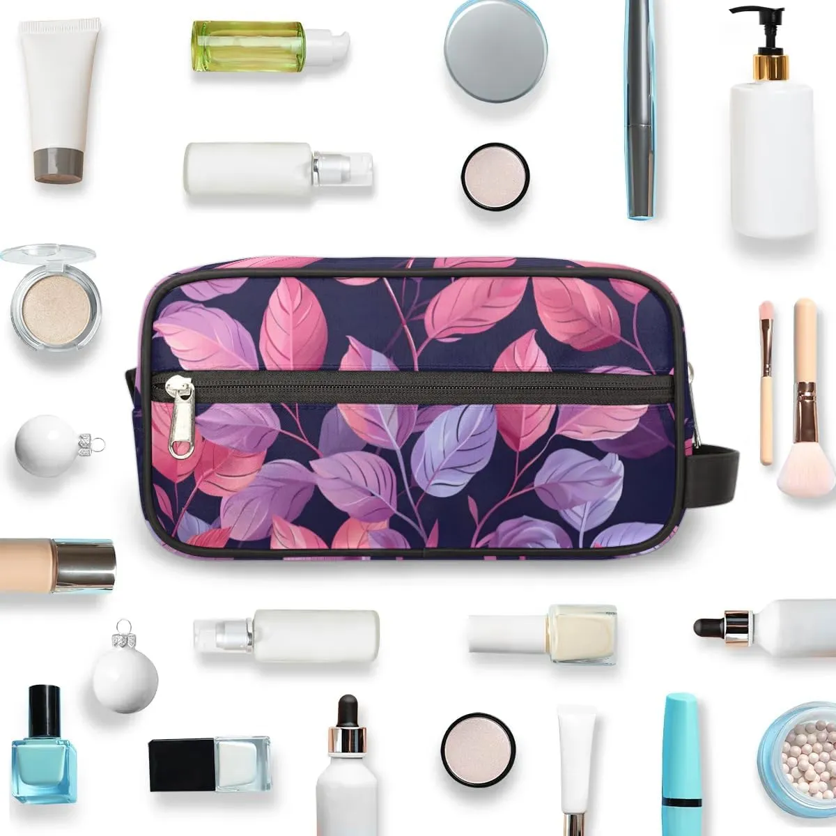 Floral Purple Makeup Bag Travel Toiletry Bag for Woman, Girls Kids Toiletry Bag Cosmetic Waterproof Small Easy-carry