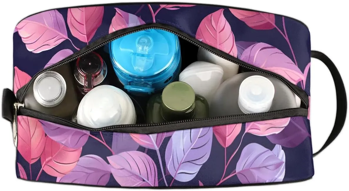 Floral Purple Makeup Bag Travel Toiletry Bag for Woman, Girls Kids Toiletry Bag Cosmetic Waterproof Small Easy-carry