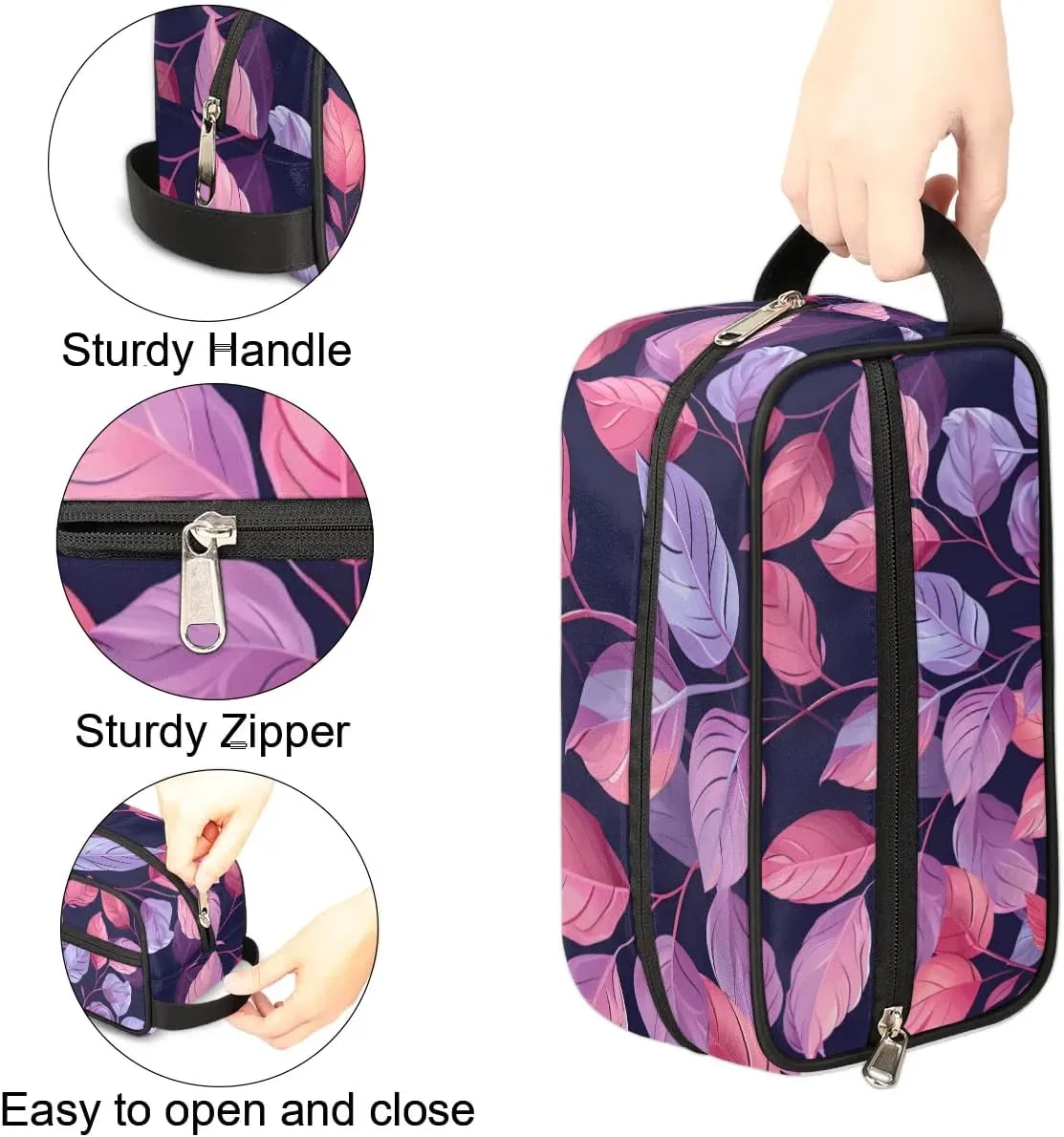 Floral Purple Makeup Bag Travel Toiletry Bag for Woman, Girls Kids Toiletry Bag Cosmetic Waterproof Small Easy-carry