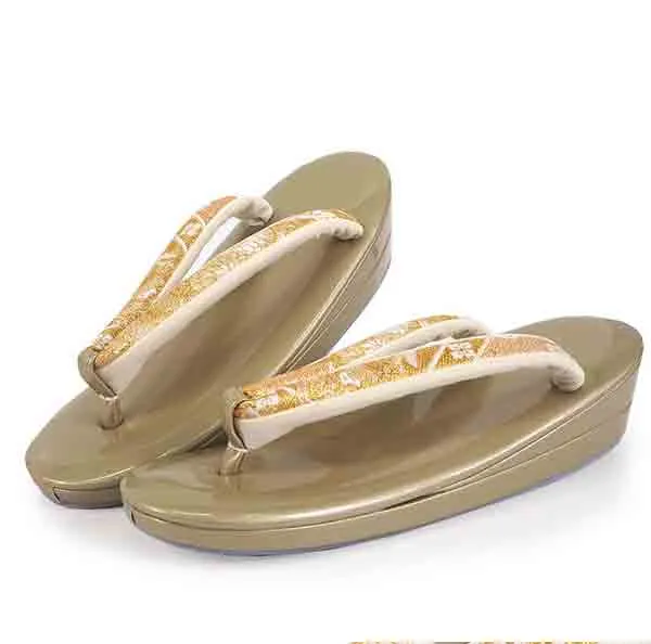 Formal Zori Sandals and Bag Set for TEA ceremony【Gold base with seasonal flowers / ONE-SIZE】