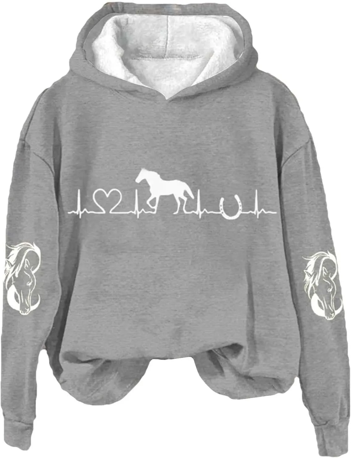 Funny Horse Hoodies for Women Fashion Printed Crewneck Sweatshirts Causal Horse Lover Sports Fall Winter Outfits