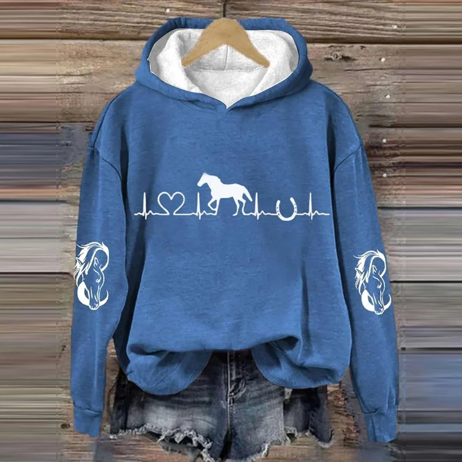Funny Horse Hoodies for Women Fashion Printed Crewneck Sweatshirts Causal Horse Lover Sports Fall Winter Outfits