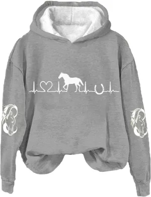 Funny Horse Hoodies for Women Fashion Printed Crewneck Sweatshirts Causal Horse Lover Sports Fall Winter Outfits