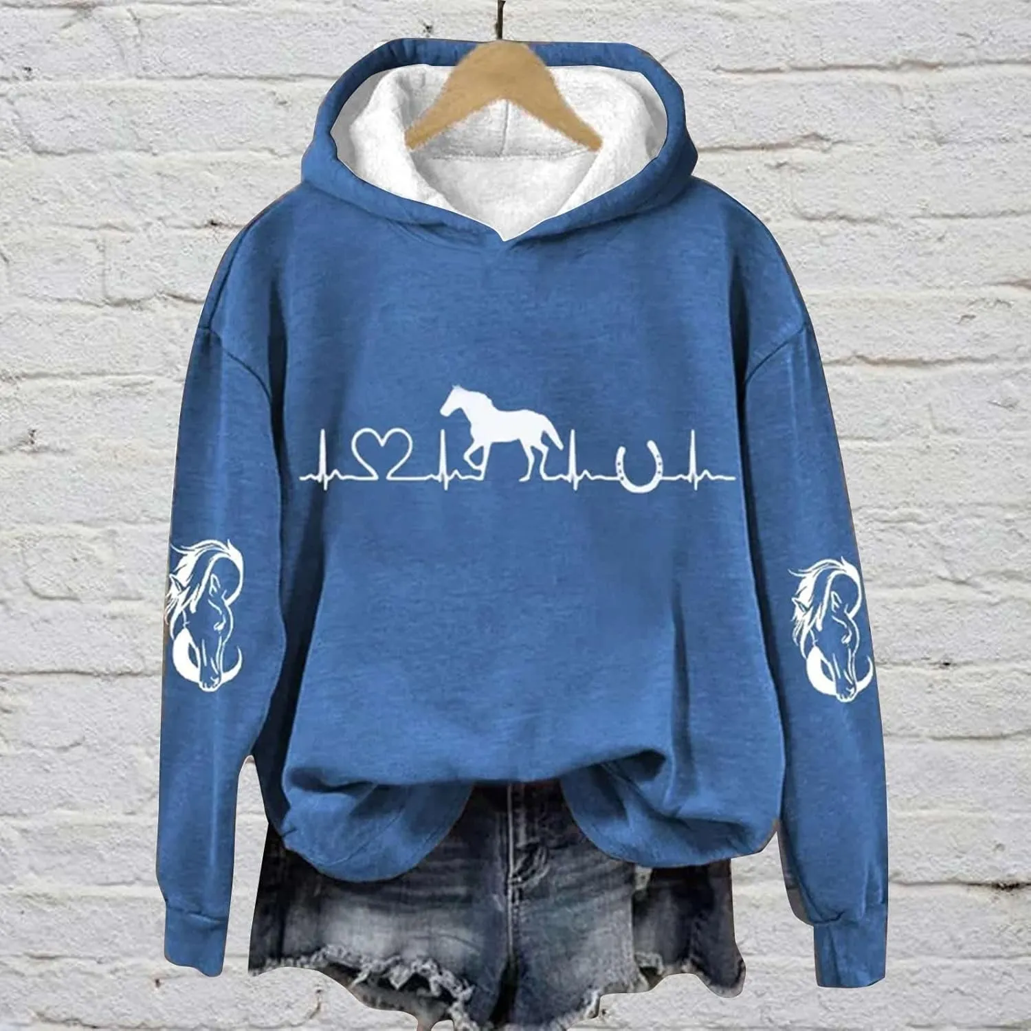Funny Horse Hoodies for Women Fashion Printed Crewneck Sweatshirts Causal Horse Lover Sports Fall Winter Outfits