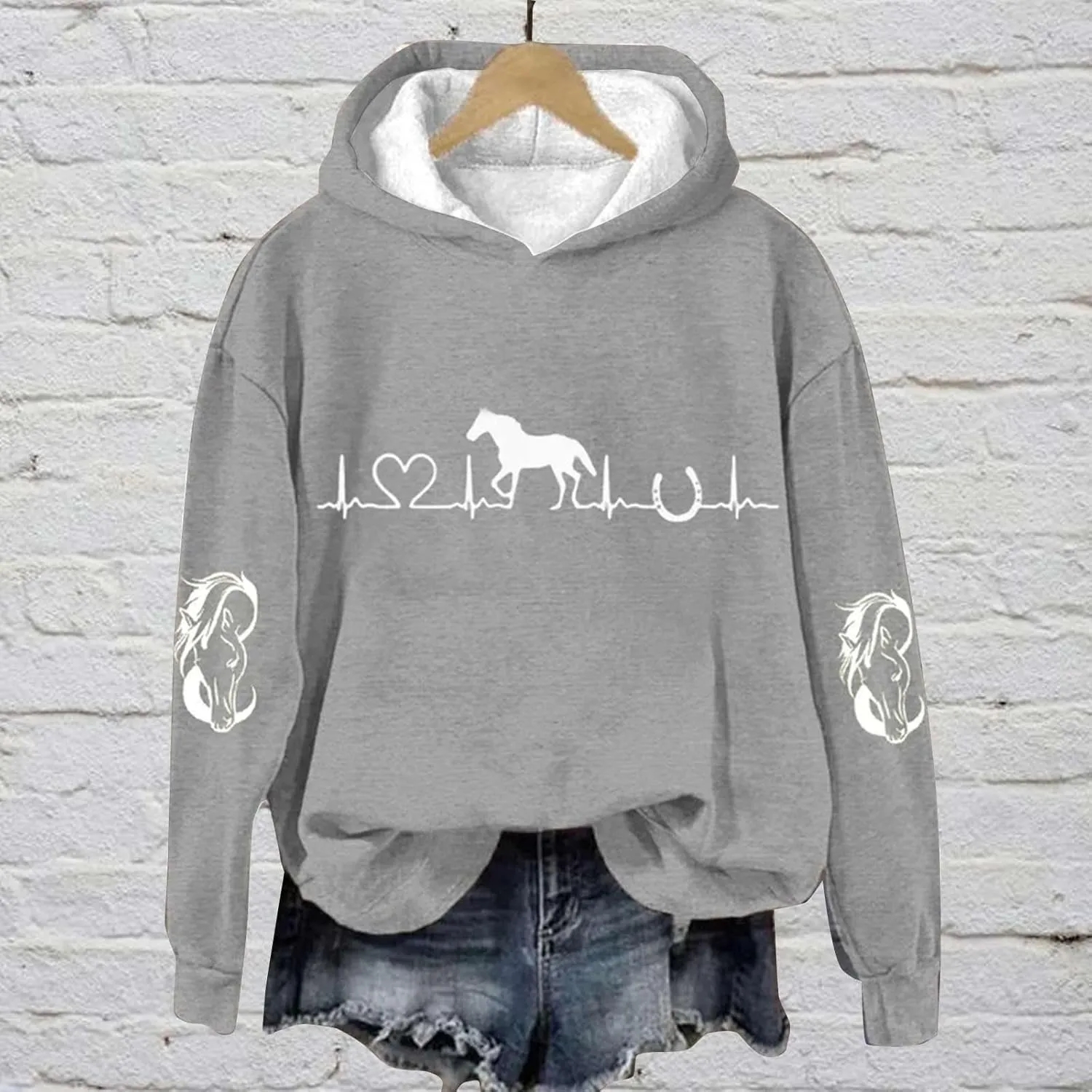 Funny Horse Hoodies for Women Fashion Printed Crewneck Sweatshirts Causal Horse Lover Sports Fall Winter Outfits