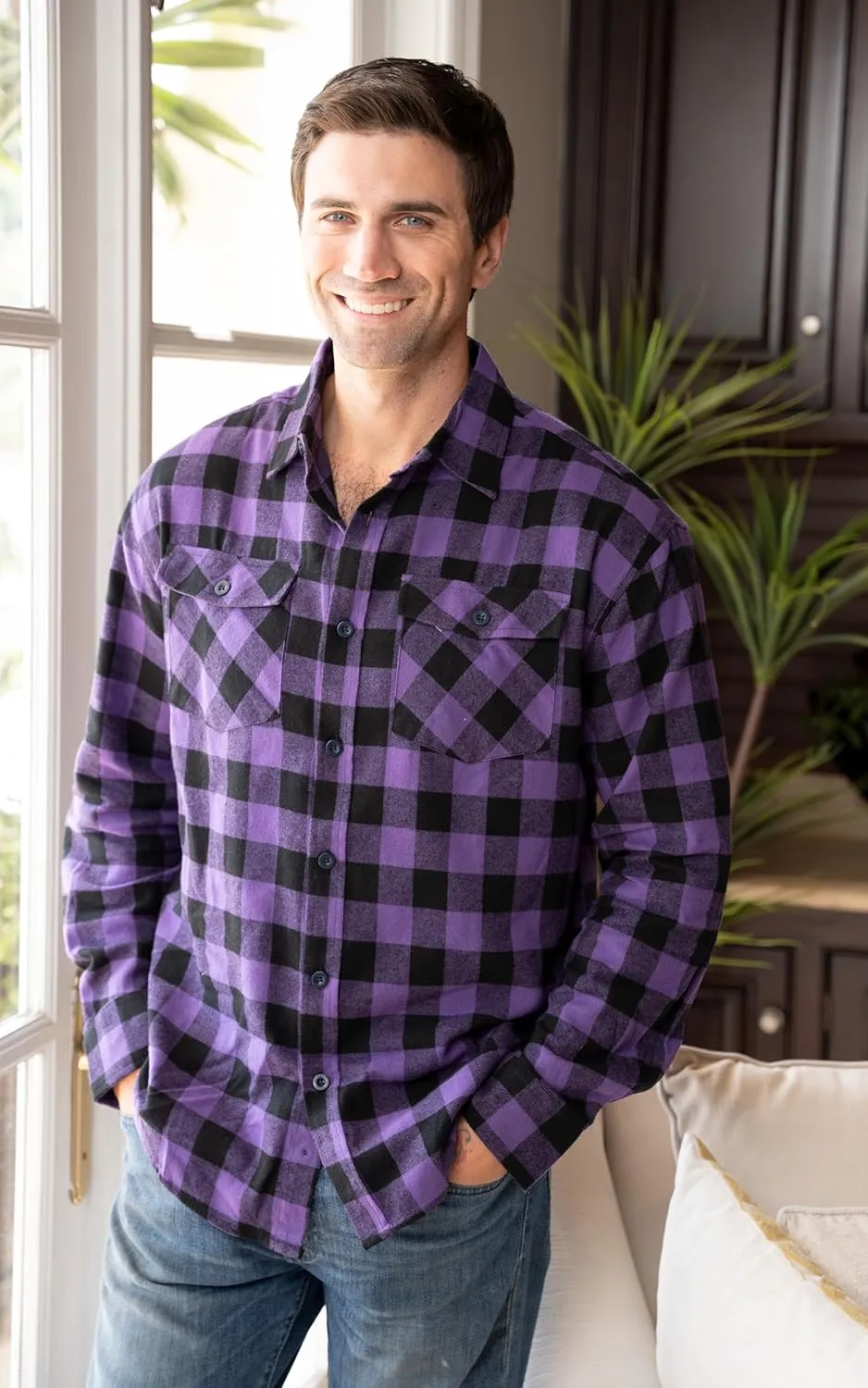 Gioberti Men's Plaid Checkered 100% Cotton Brushed Flannel Shirt
