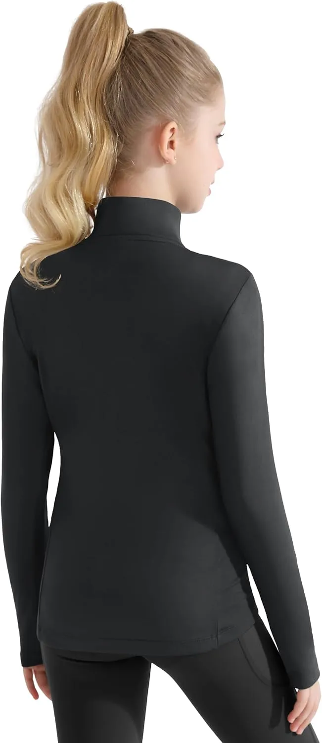 Girls Equestrian Horse Riding Shirts - Long Sleeve Fleece Winter Quarter Zip Pullover Ice Skating Jacket Sweatshirts