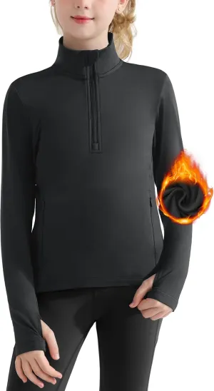 Girls Equestrian Horse Riding Shirts - Long Sleeve Fleece Winter Quarter Zip Pullover Ice Skating Jacket Sweatshirts