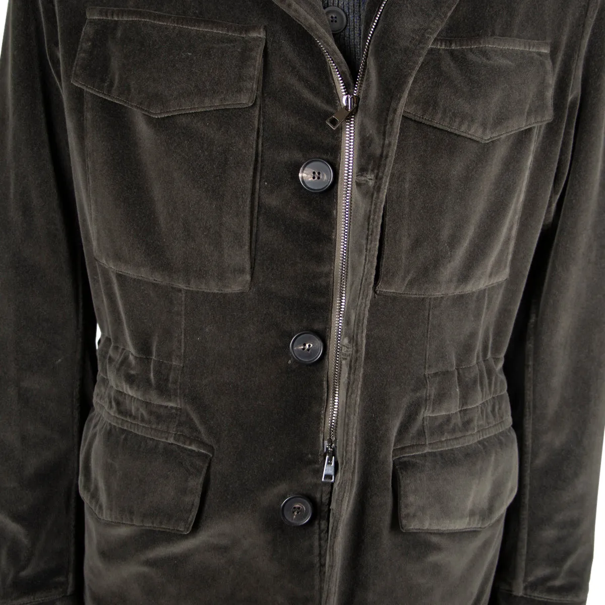 Green Italian Cotton Velvet Field Jacket
