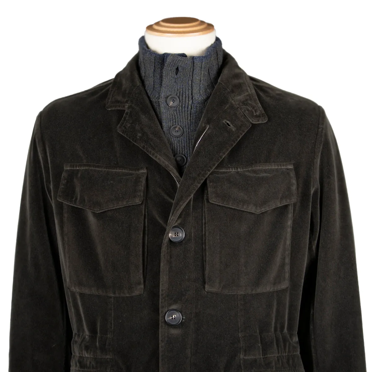 Green Italian Cotton Velvet Field Jacket