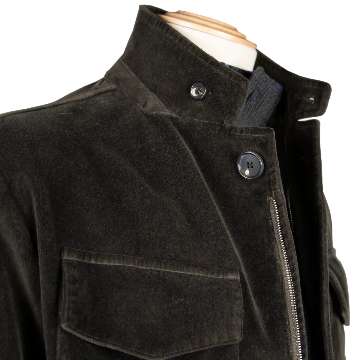 Green Italian Cotton Velvet Field Jacket