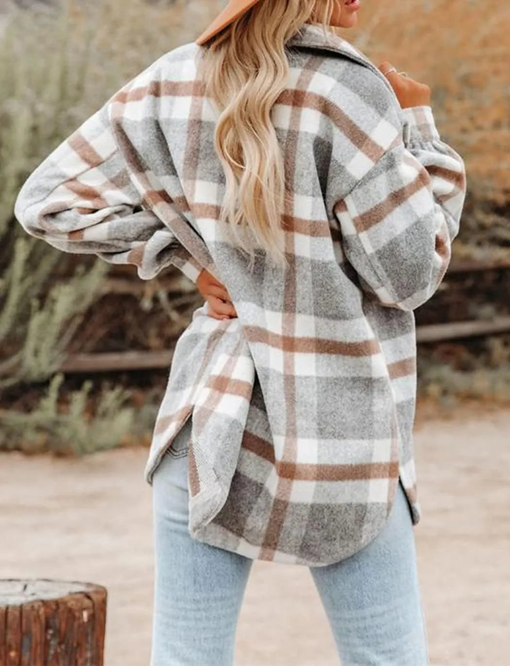 Haellun Womens Wool Blend Plaid Flannel Button Down Shirts Jacket Shacket Coats